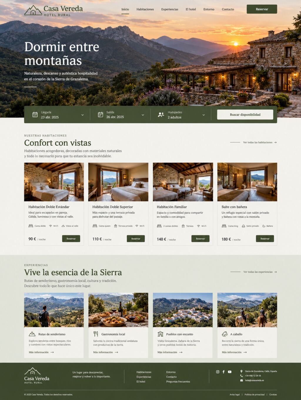 Diseño de muestra de la web de Casa Vereda